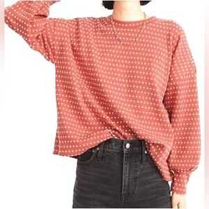 Madewell Floral Jacquard Puff Sleeve Top In Vintage Dahlia Coral pink red